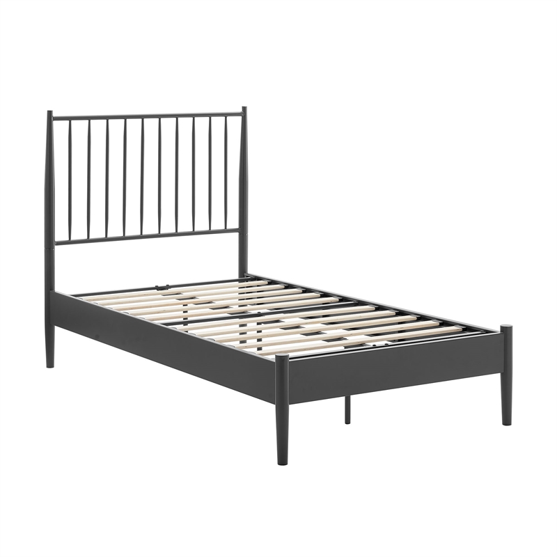Adair Spindle Metal Twin Platform Bed in Charcoal