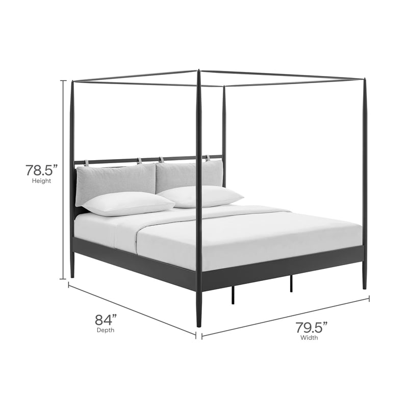 Marlowe 4-Poster Canopy Metal King Platform Bed in Charcoal