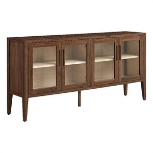 Nell 72&quot Glass Door Sideboard Storage Display Cabinet in Walnut