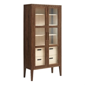 Modway Nell 71&quot Glass Door Tall Display Storage Cabinet in Walnut