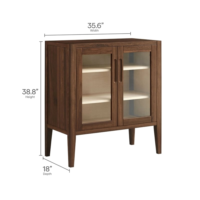Modway Nell Tempered Glass Doors Accent Cabinet in Walnut