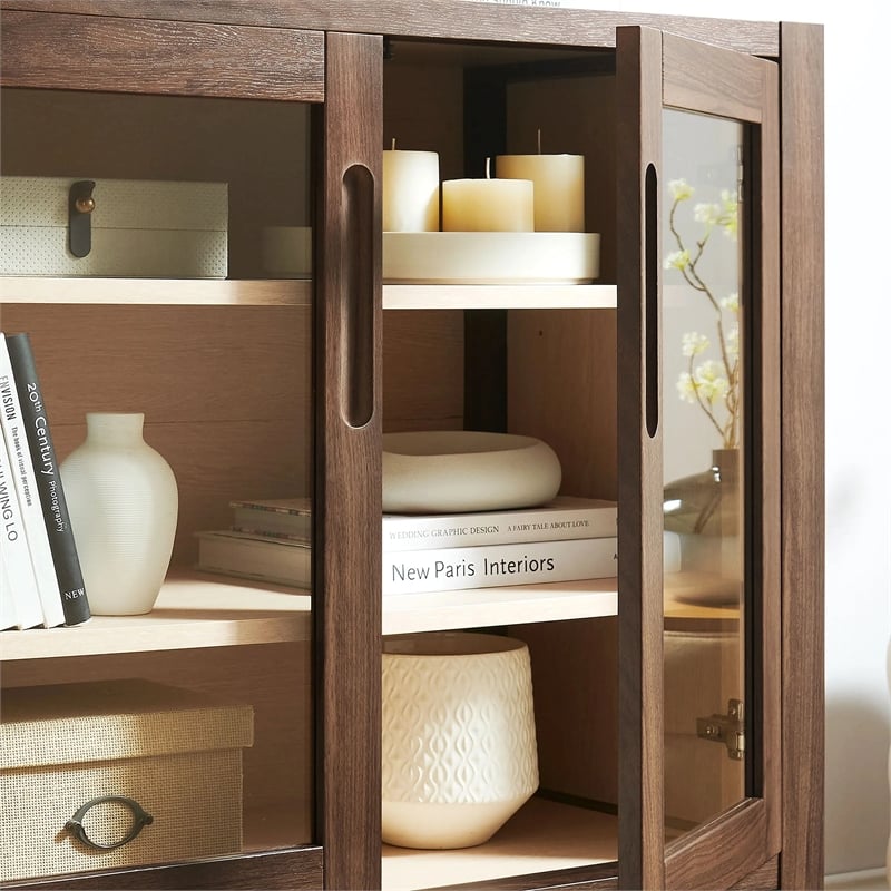 Modway Nell Tempered Glass Doors Accent Cabinet in Walnut