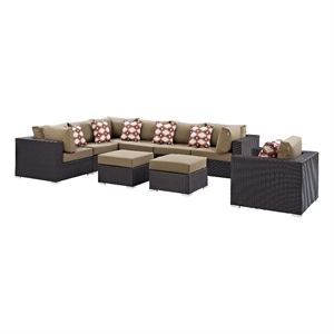 Modway Convene 9 Piece  Outdoor Patio  Sectional Set in Espresso Mocha