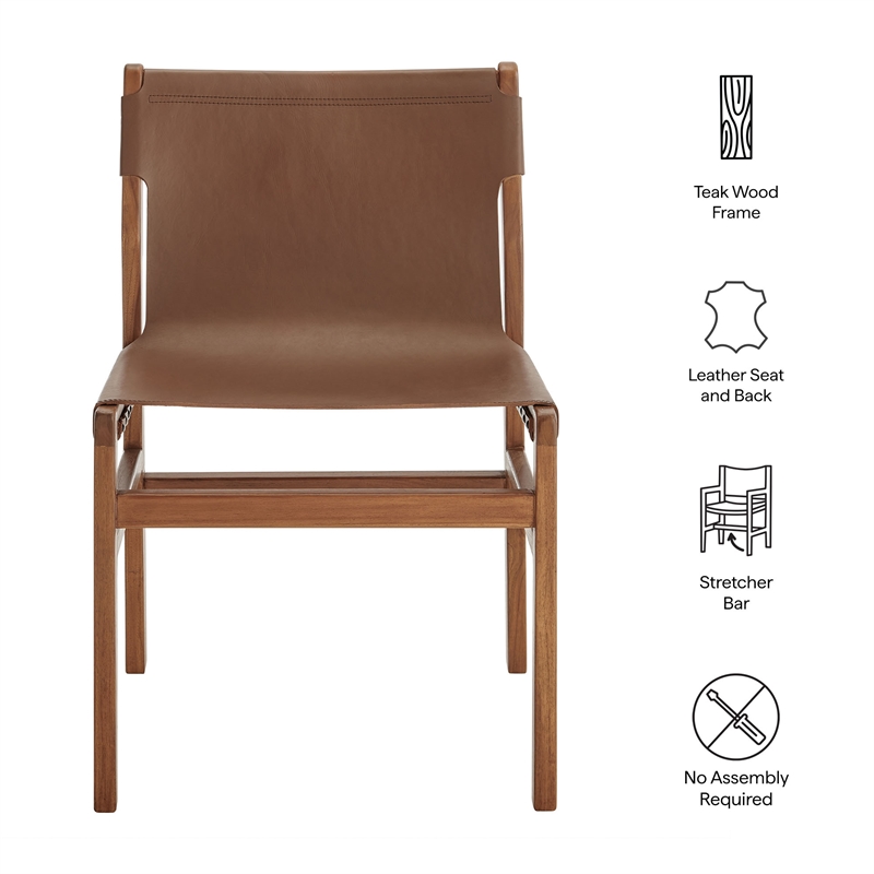 Sonora   Leather Dining Side Chair in Nutmeg Brown