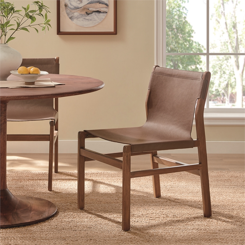 Sonora   Leather Dining Side Chair in Nutmeg Brown