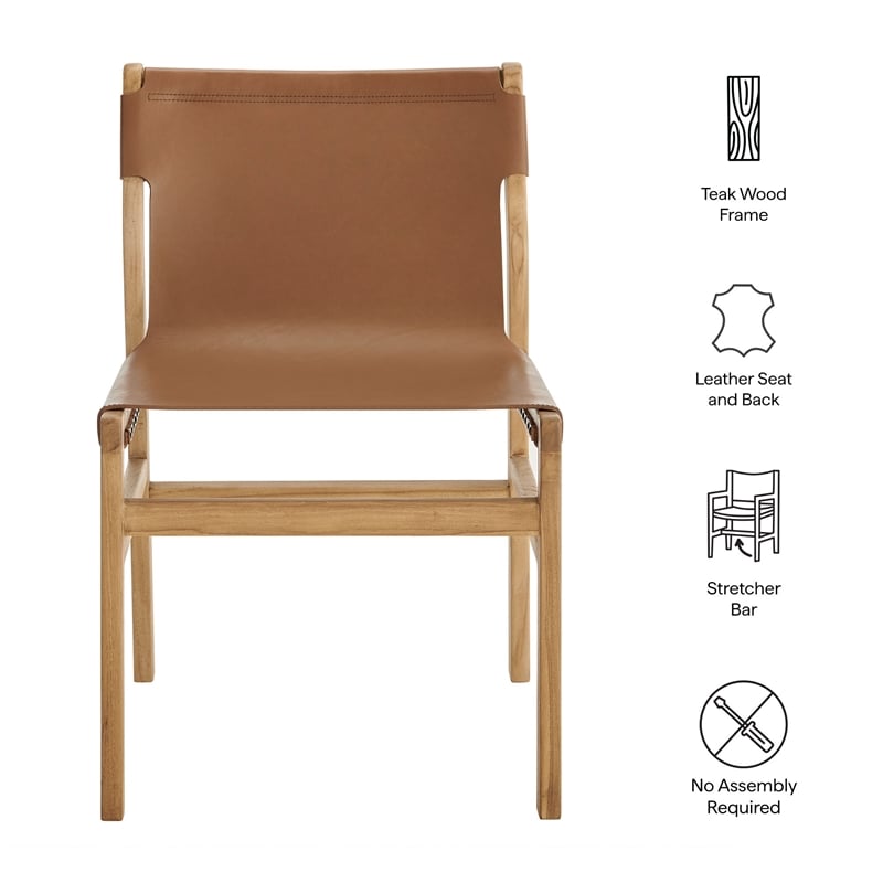 Sonora   Leather Dining Side Chair in Chestnut Tan