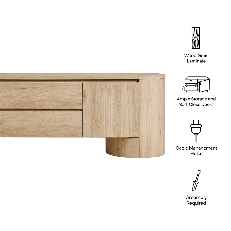 Duval  71 Inch Oval  TV Cabinet in Light Oak