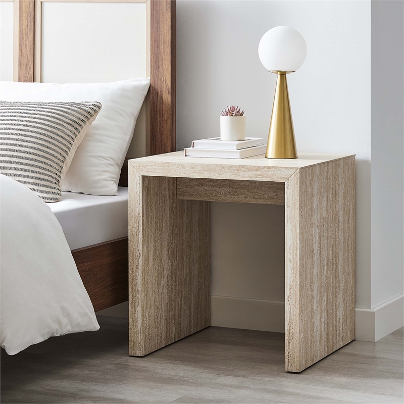 Mirella  Faux Travertine  Side Table in Travertine