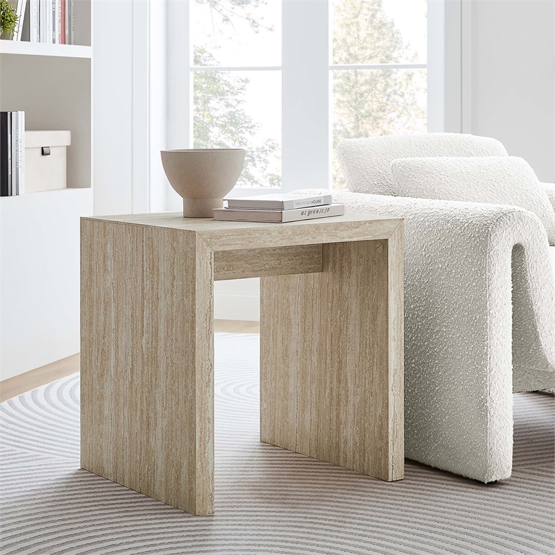 Mirella  Faux Travertine  Side Table in Travertine