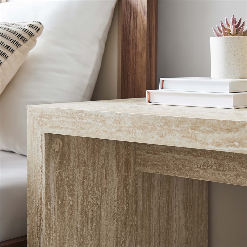 Mirella  Faux Travertine  Side Table in Travertine