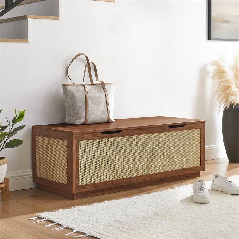 Soma Rattan Storage Bench in Walnut