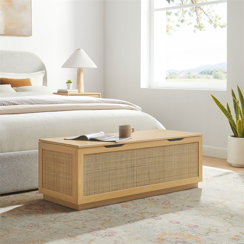 Soma Rattan Storage Bench in Oak