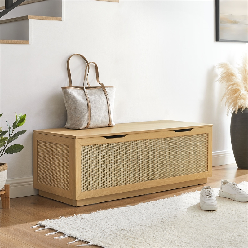 Soma Rattan Storage Bench in Oak