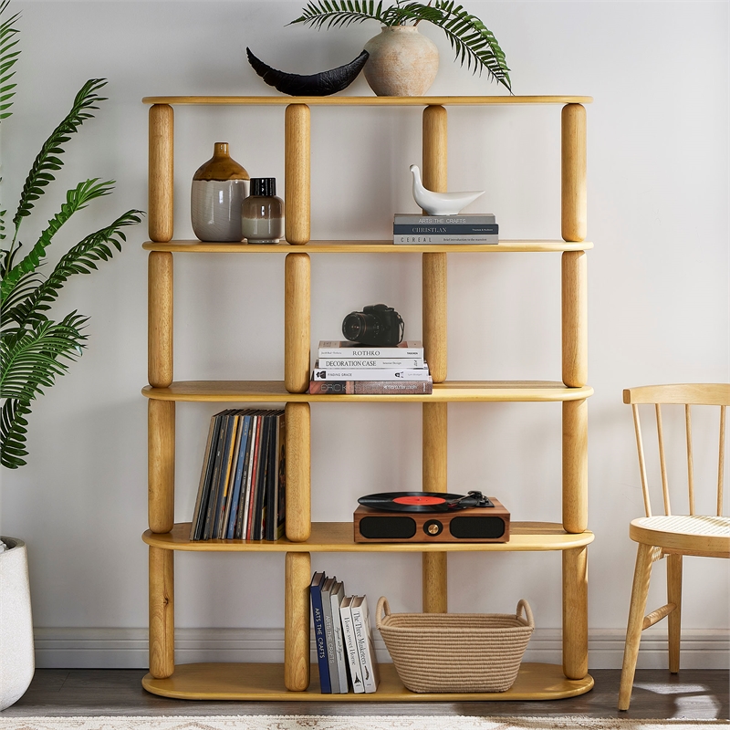 Arcus 4-Tier Oval Wood Bookshelf in Oak