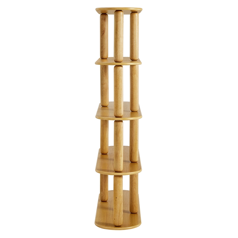 Arcus 4-Tier Oval Wood Bookshelf in Oak