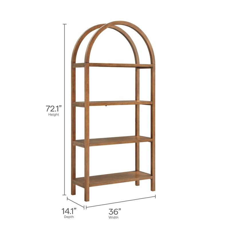 Vexley 72 Inch Large Arched Bookshelf in Walnut
