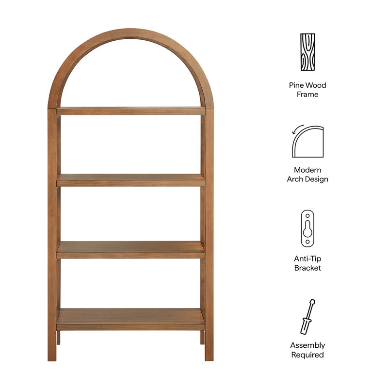 Vexley 60 Inch Wide Arched Bookshelf in Walnut