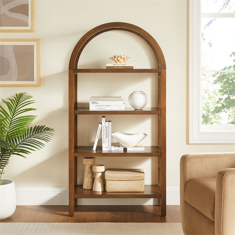 Vexley 60 Inch Wide Arched Bookshelf in Walnut