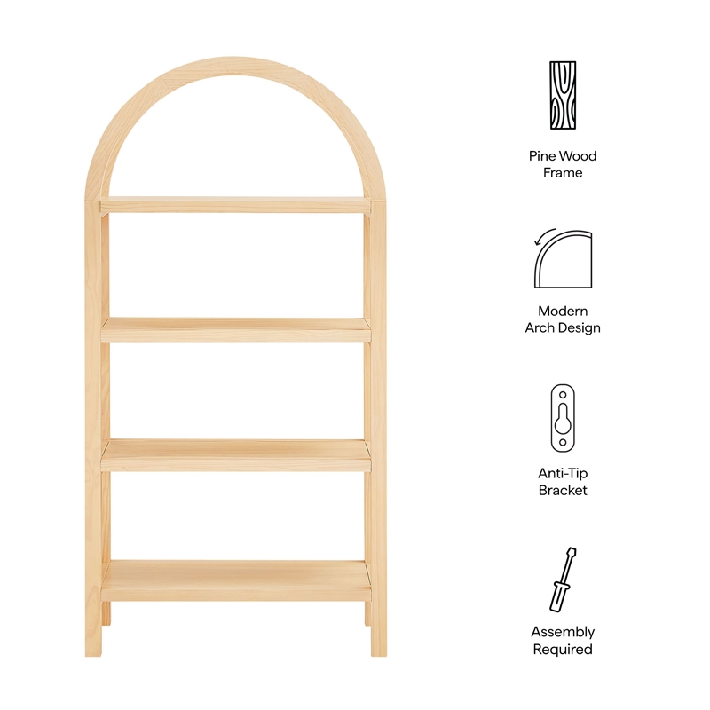 Vexley 60 Inch Wide Arched Bookshelf in Natural