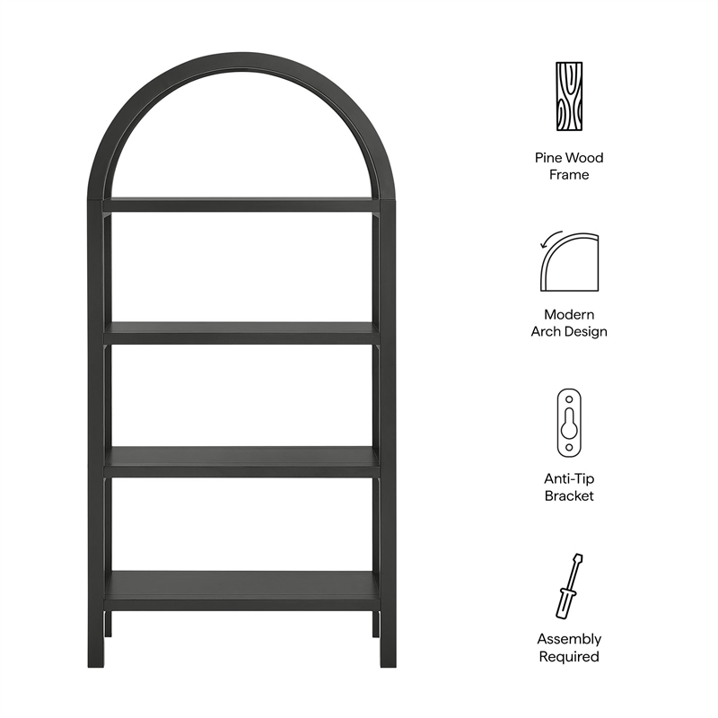 Vexley 60 Inch Wide Arched Bookshelf in Black