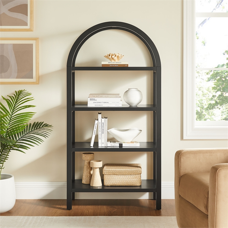 Vexley 60 Inch Wide Arched Bookshelf in Black