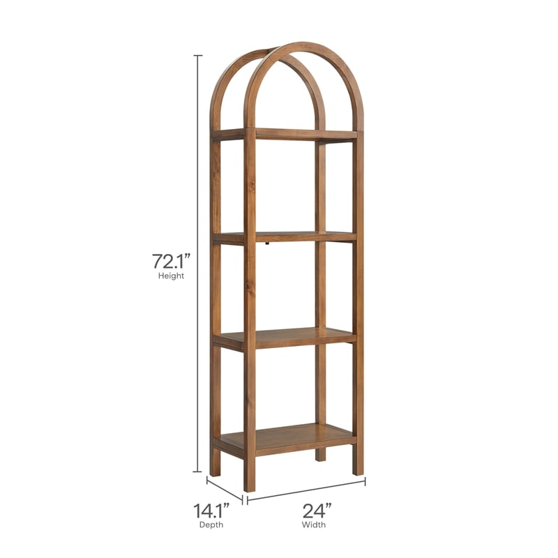 Vexley 72 Inch Tall Narrow Arched Bookshelf in Walnut