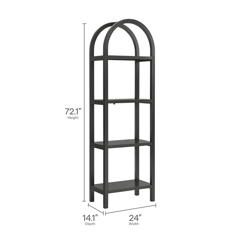 Vexley 72 Inch Tall Narrow Arched Bookshelf in Black