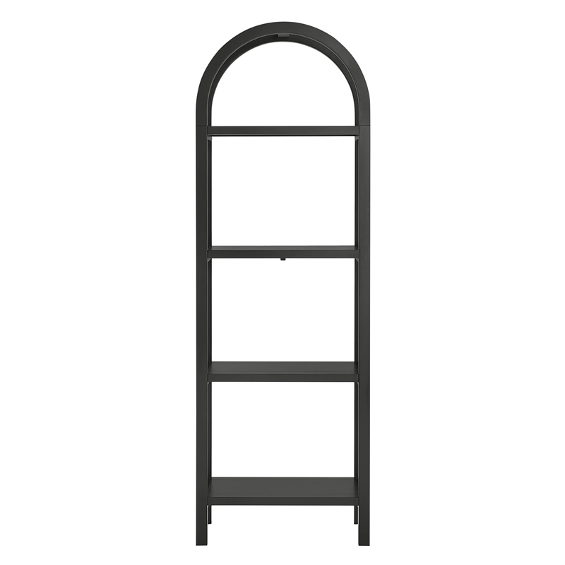 Vexley 72 Inch Tall Narrow Arched Bookshelf in Black