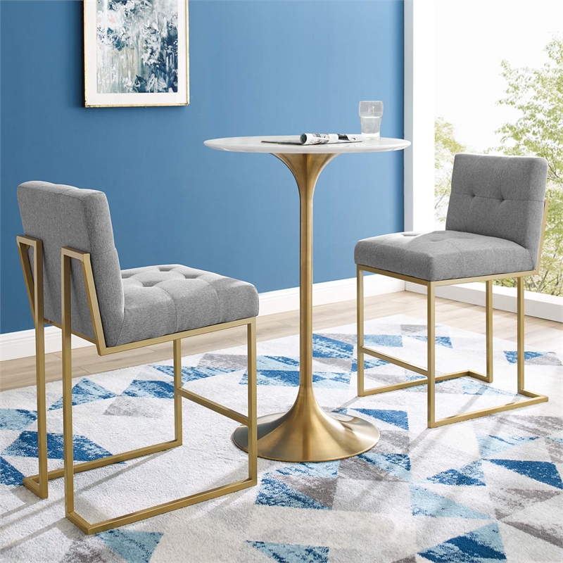 Privy Upholstered Fabric Counter Stool Set of 2 in Gold Light Gray