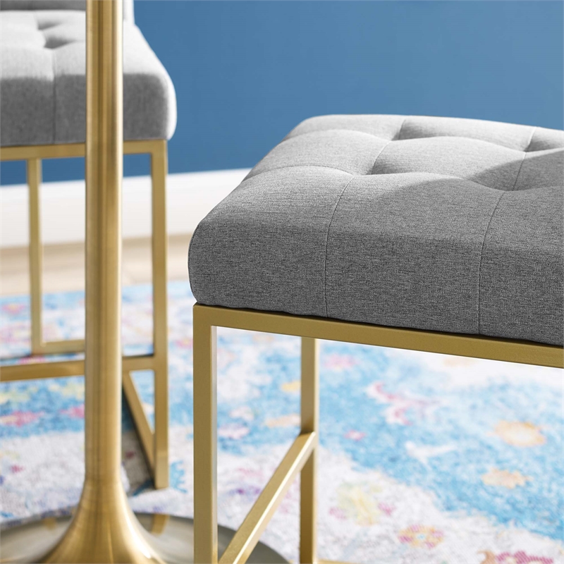 Privy Upholstered Fabric Counter Stool Set of 2 in Gold Light Gray