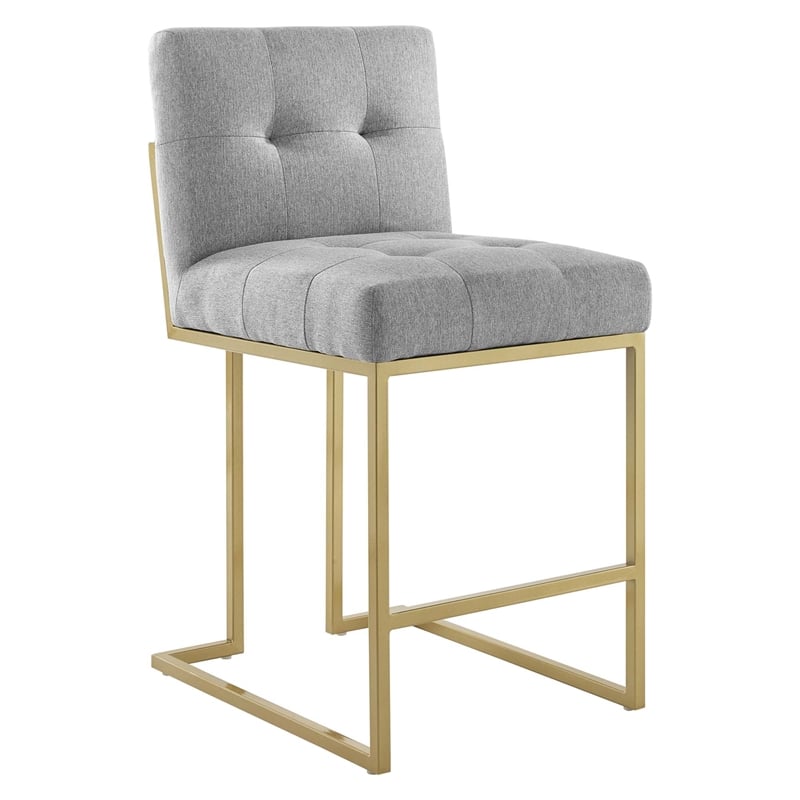 Privy Upholstered Fabric Counter Stool Set of 2 in Gold Light Gray