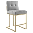 Privy Upholstered Fabric Counter Stool Set of 2 in Gold Light Gray