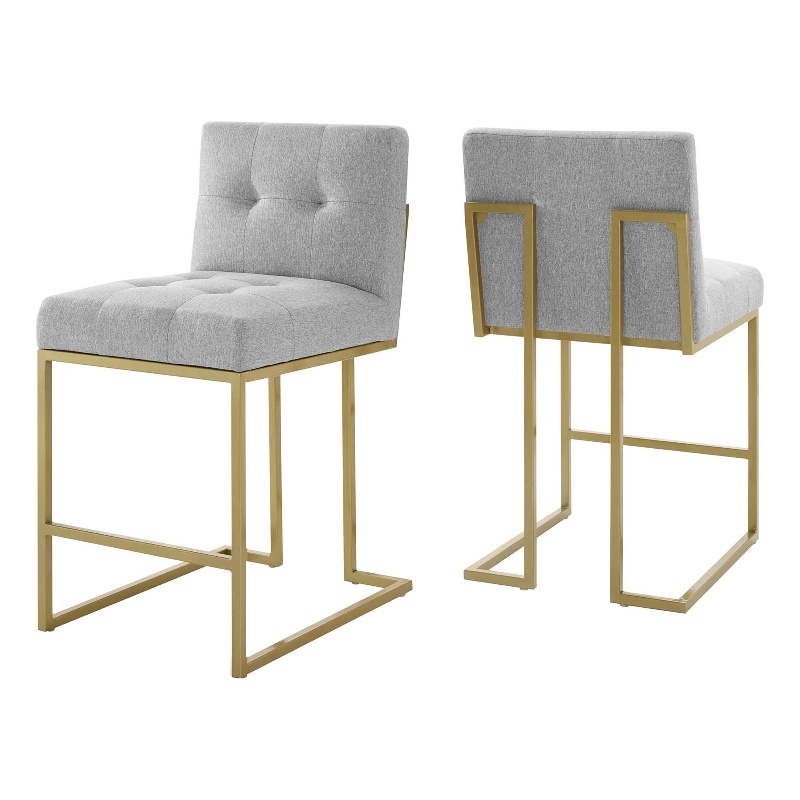 Privy Upholstered Fabric Counter Stool Set of 2 in Gold Light Gray