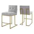 Privy Upholstered Fabric Counter Stool Set of 2 in Gold Light Gray