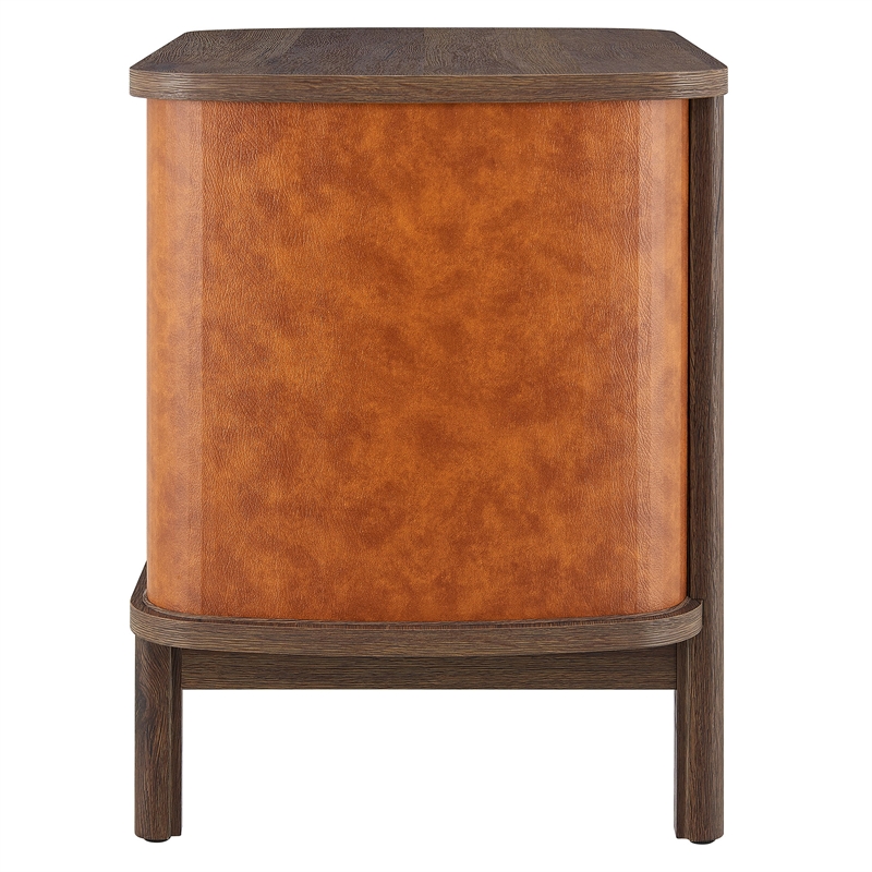 Coralie 2-Drawer Curved Vegan Leather Nightstand in Walnut Tan