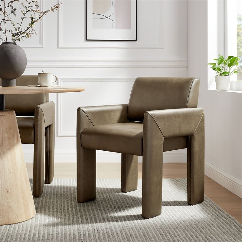 Daven Vegan Leather Dining Armchair in Mushroom