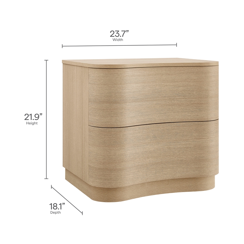 Mirae 2-Drawer Curved Nightstand in Brushed Light Oak