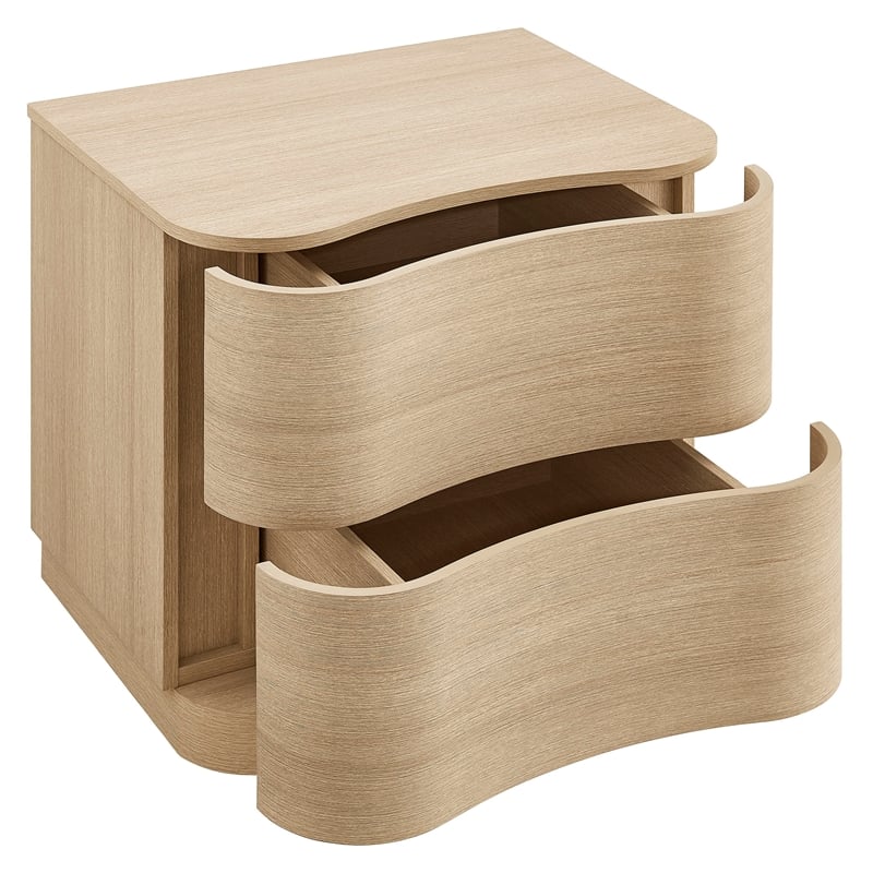 Mirae 2-Drawer Curved Nightstand in Brushed Light Oak