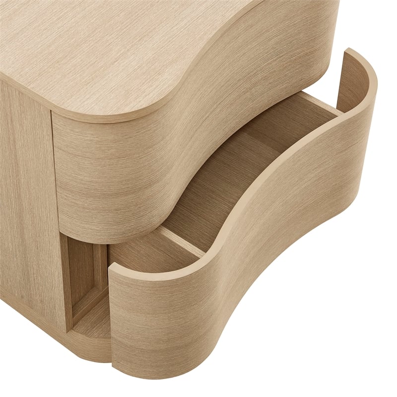 Mirae 2-Drawer Curved Nightstand in Brushed Light Oak
