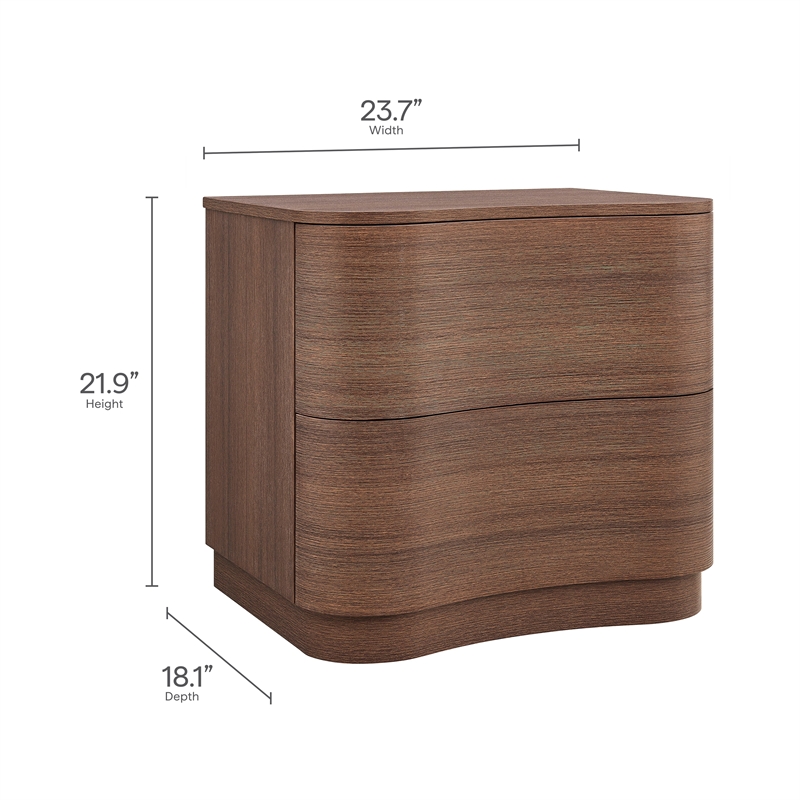 Mirae 2-Drawer Curved Nightstand in Brushed Brown Oak