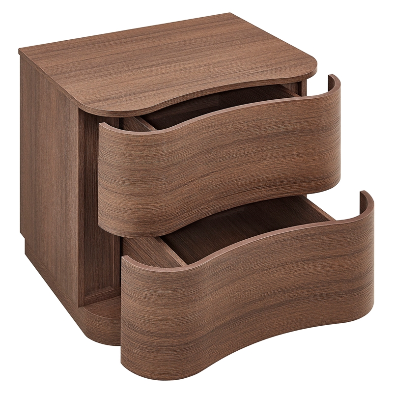 Mirae 2-Drawer Curved Nightstand in Brushed Brown Oak