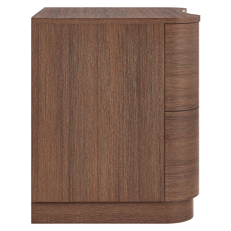 Mirae 2-Drawer Curved Nightstand in Brushed Brown Oak