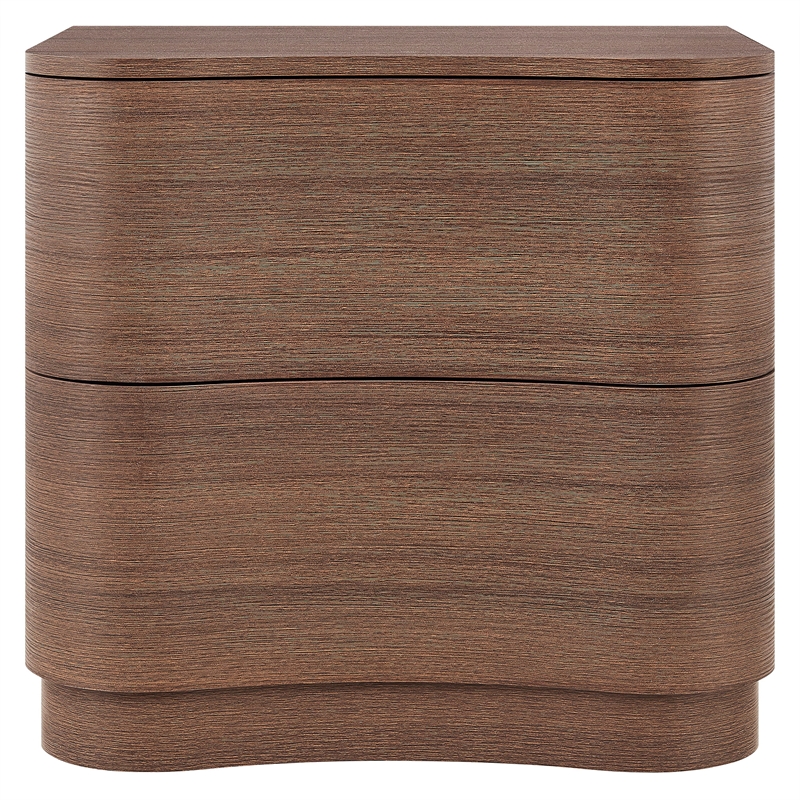Mirae 2-Drawer Curved Nightstand in Brushed Brown Oak