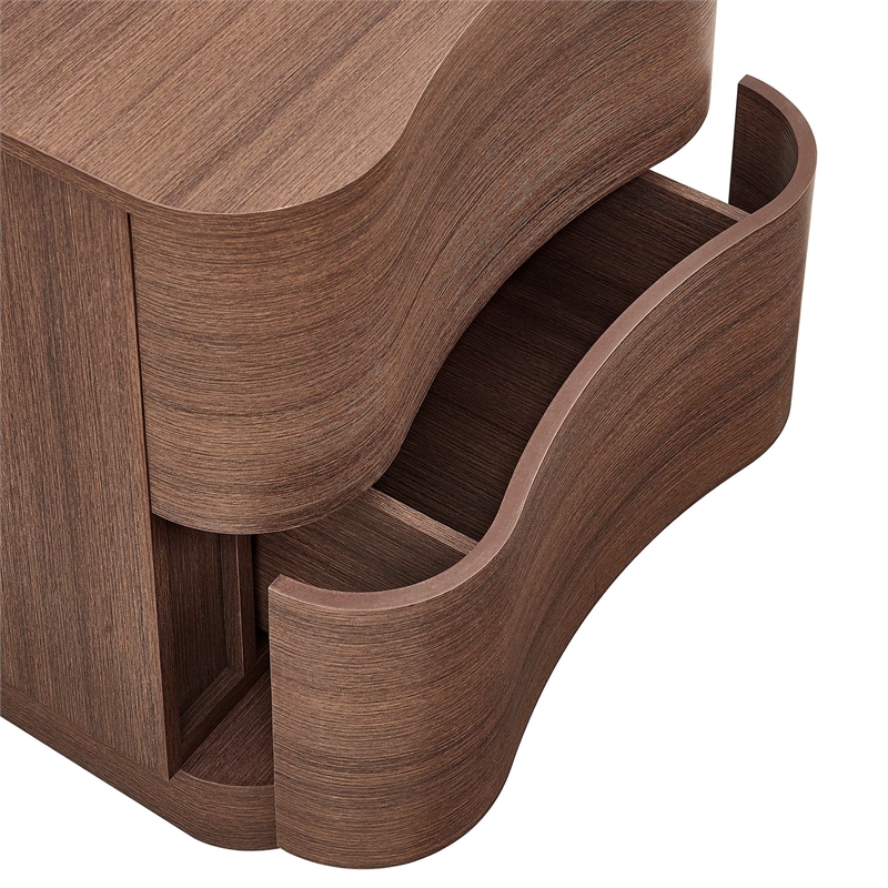Mirae 2-Drawer Curved Nightstand in Brushed Brown Oak