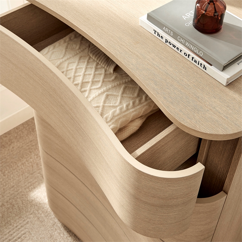 Mirae 5-Drawer Curved Dresser Chest of Drawers in Brush Light Oak