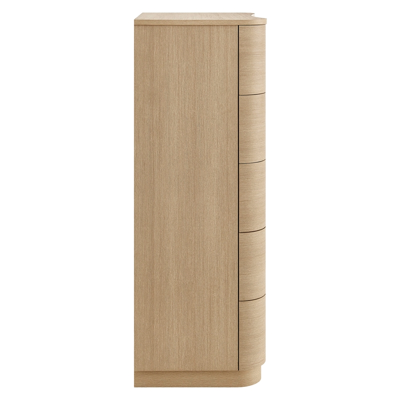 Mirae 5-Drawer Curved Dresser Chest of Drawers in Brush Light Oak
