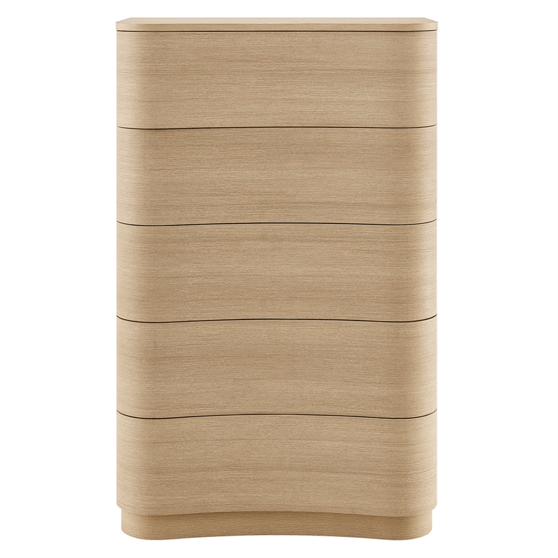 Mirae 5-Drawer Curved Dresser Chest of Drawers in Brush Light Oak