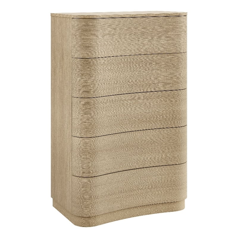 Mirae 5-Drawer Curved Dresser Chest of Drawers in Brush Light Oak