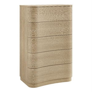 Mirae 5-Drawer Curved Dresser Chest of Drawers in Brush Light Oak