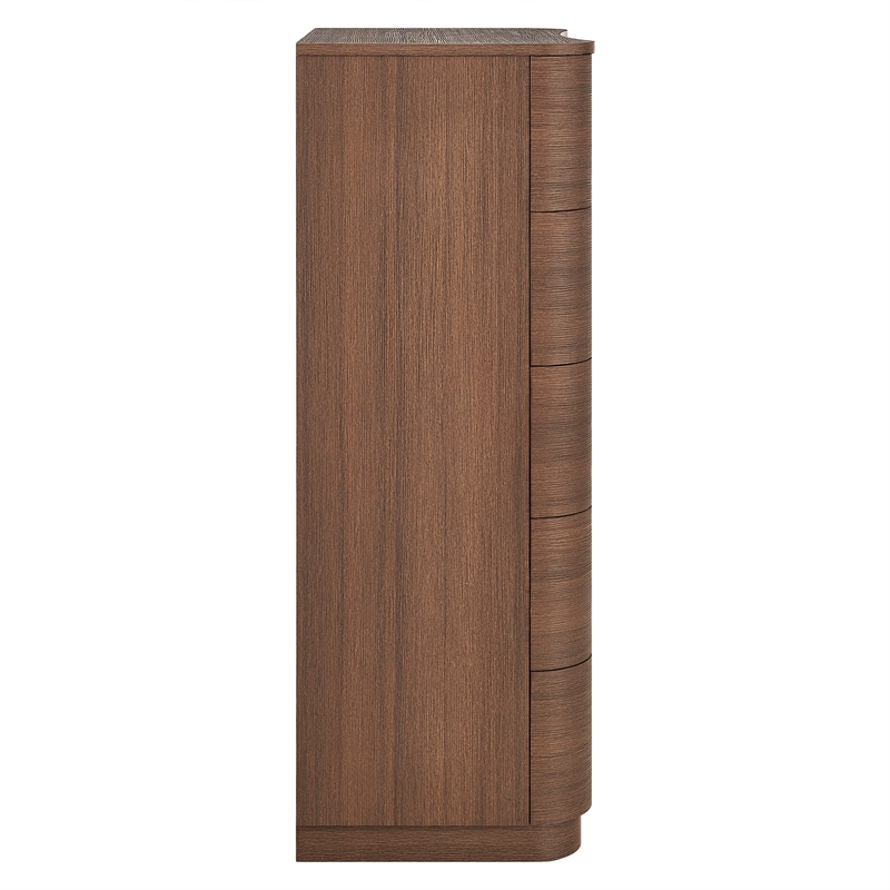 Modway Mirae Engineered Wood 5-Drawer Curved Bedroom Chest in Brushed Brown Oak